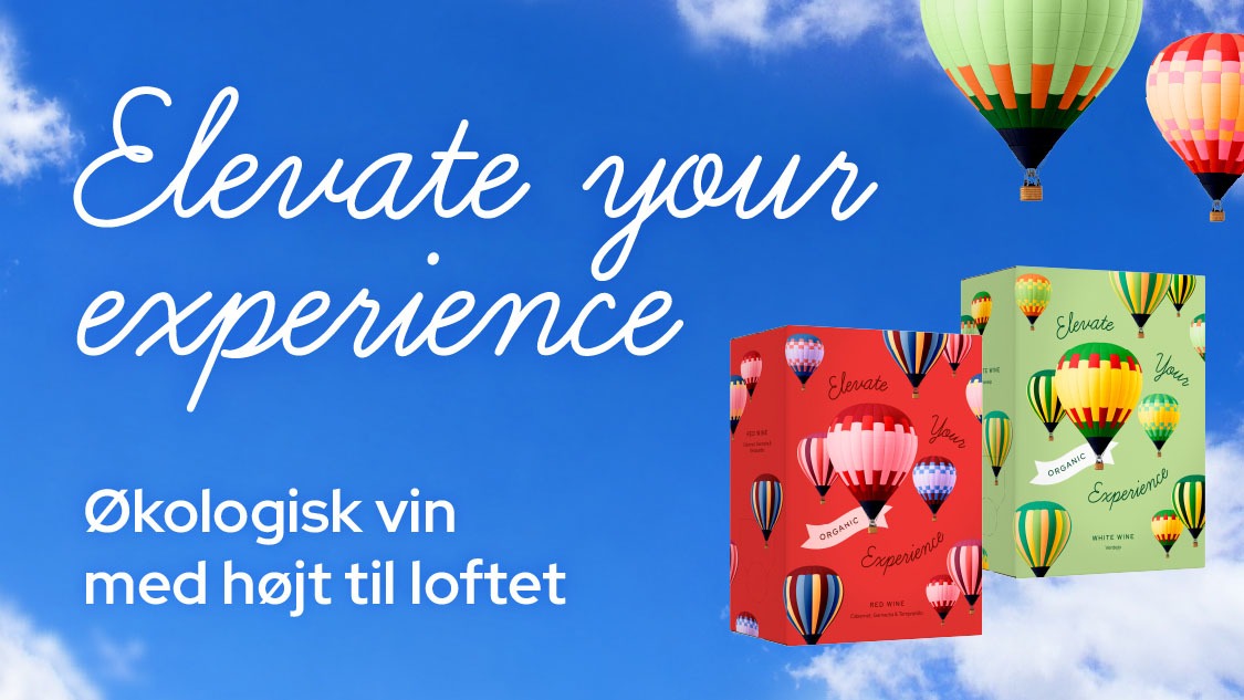 Elevate your experience – Økologisk vin med højt til loftet. Elevate Red og Elevate White Bag-in-Box blandt luftballoner.